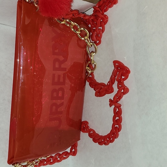 Burberry Red Gold Purse Bag Cosmetic Crossbody - Picture 9 of 9